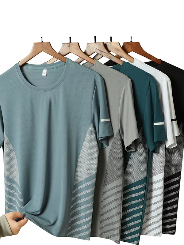 Running T-Shirt Men Summer Ice Silk Thin Top Reflective Printing Quick Dry Short Sleeve Breathable Fitness Sports T-Shirt 5XL