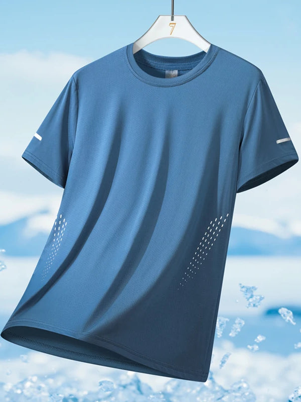 Running T-Shirt Men Summer Ice Silk Thin Top Reflective Printing Quick Dry Short Sleeve Breathable Fitness Sports T-Shirt 5XL